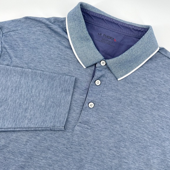 Untuckit Mens XXL Long Sleeve Polo Shirt Blue Pima Cotton Blend Performance - Picture 1 of 10